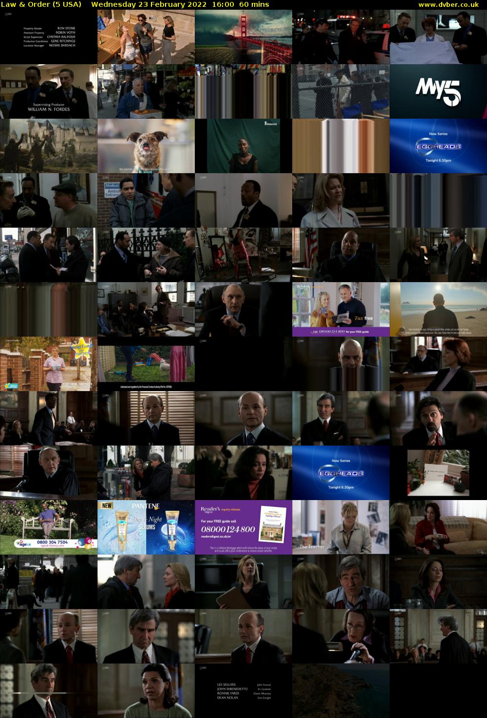 Law & Order (5 USA) Wednesday 23 February 2022 16:00 - 17:00