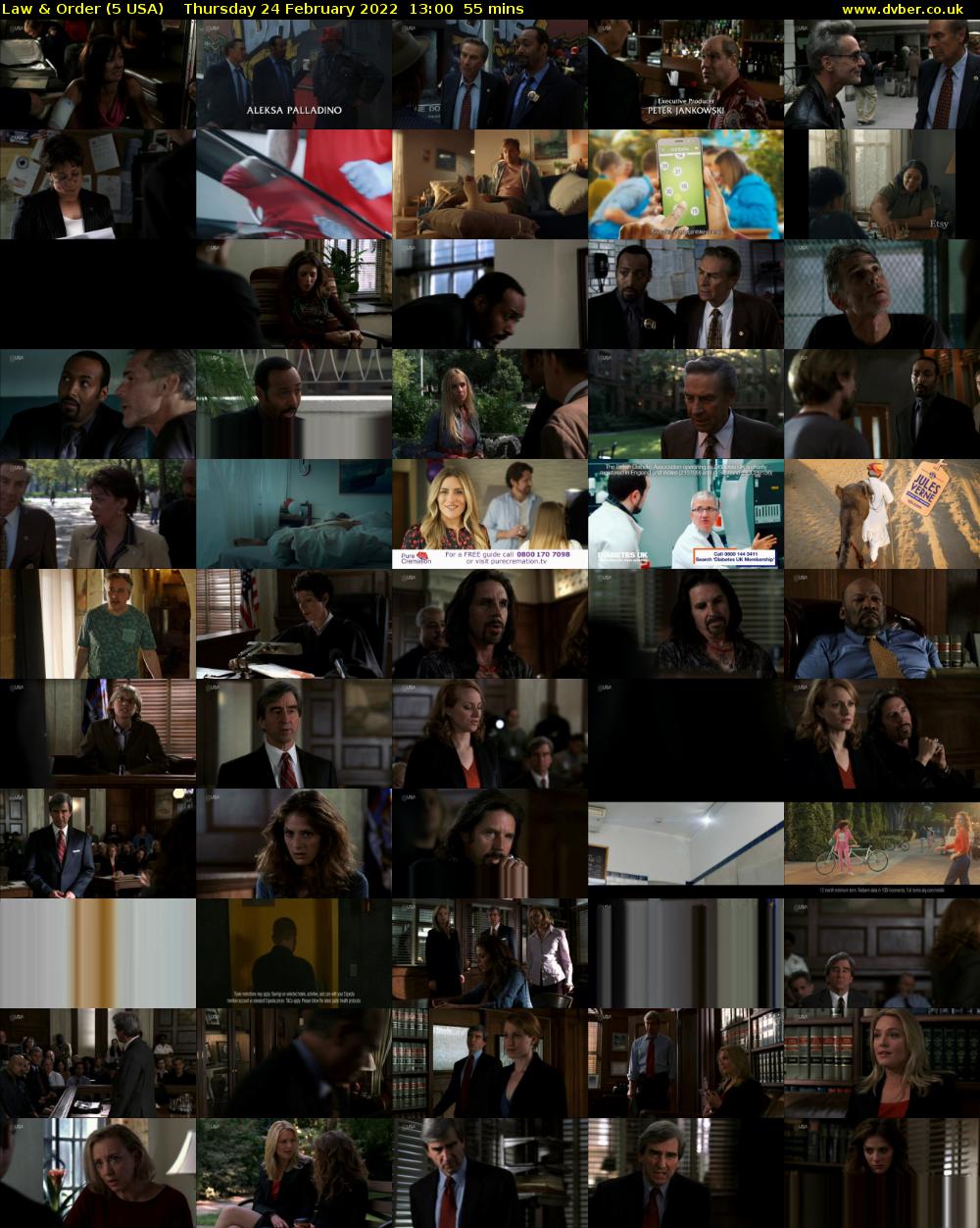 Law & Order (5 USA) Thursday 24 February 2022 13:00 - 13:55