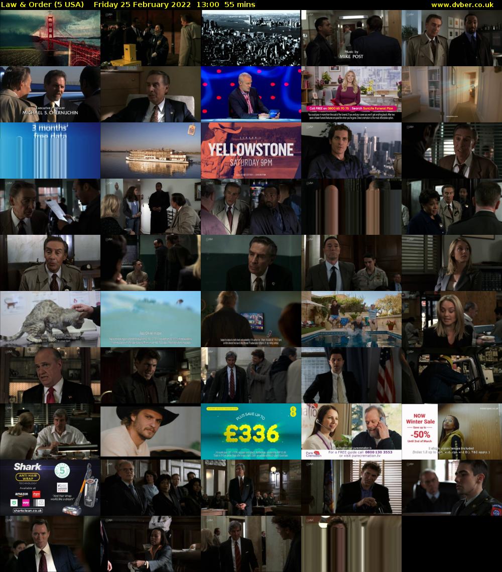 Law & Order (5 USA) Friday 25 February 2022 13:00 - 13:55
