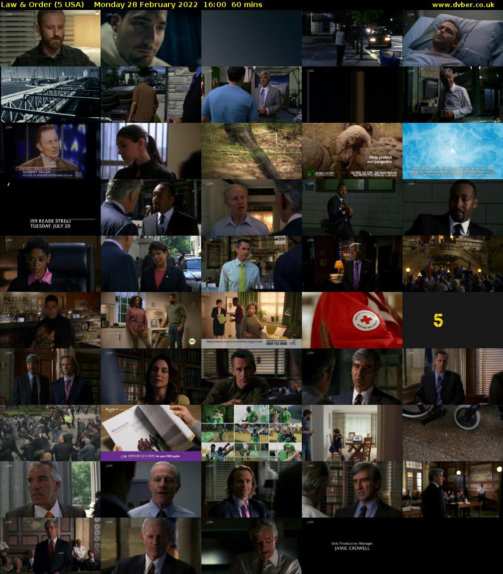 Law & Order (5 USA) Monday 28 February 2022 16:00 - 17:00
