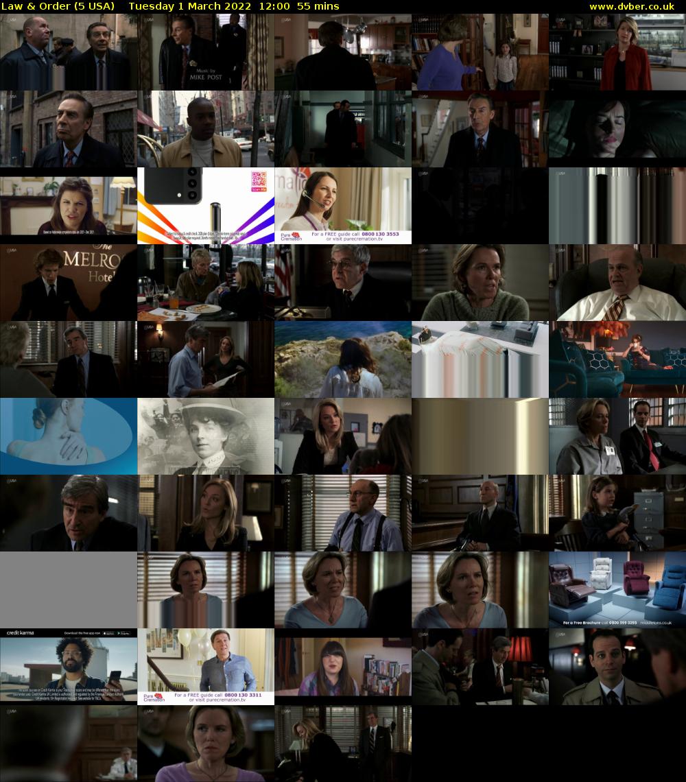 Law & Order (5 USA) Tuesday 1 March 2022 12:00 - 12:55