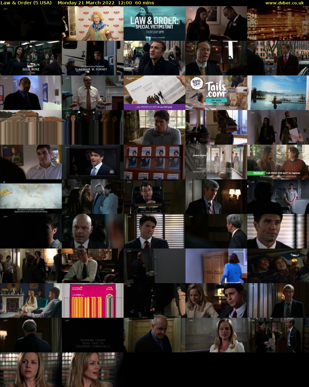 Law & Order (5 USA) Monday 21 March 2022 12:00 - 13:00