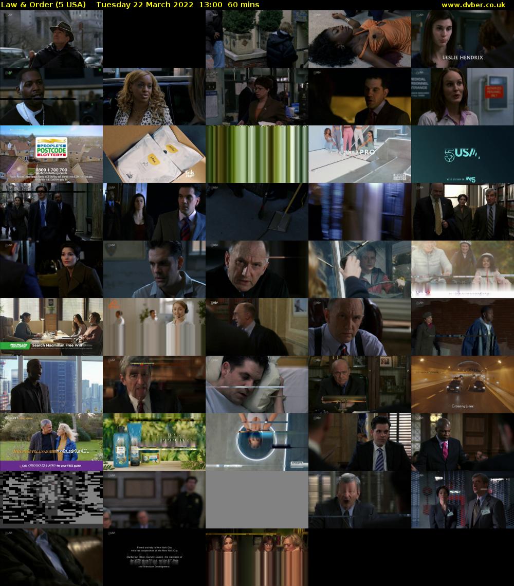 Law & Order (5 USA) Tuesday 22 March 2022 13:00 - 14:00