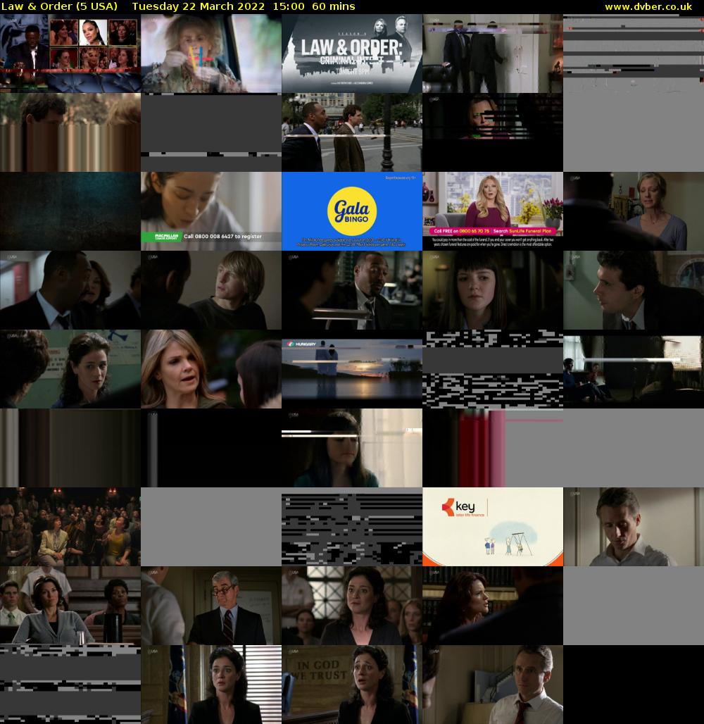 Law & Order (5 USA) Tuesday 22 March 2022 15:00 - 16:00