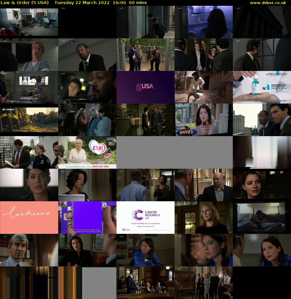 Law & Order (5 USA) Tuesday 22 March 2022 16:00 - 17:00
