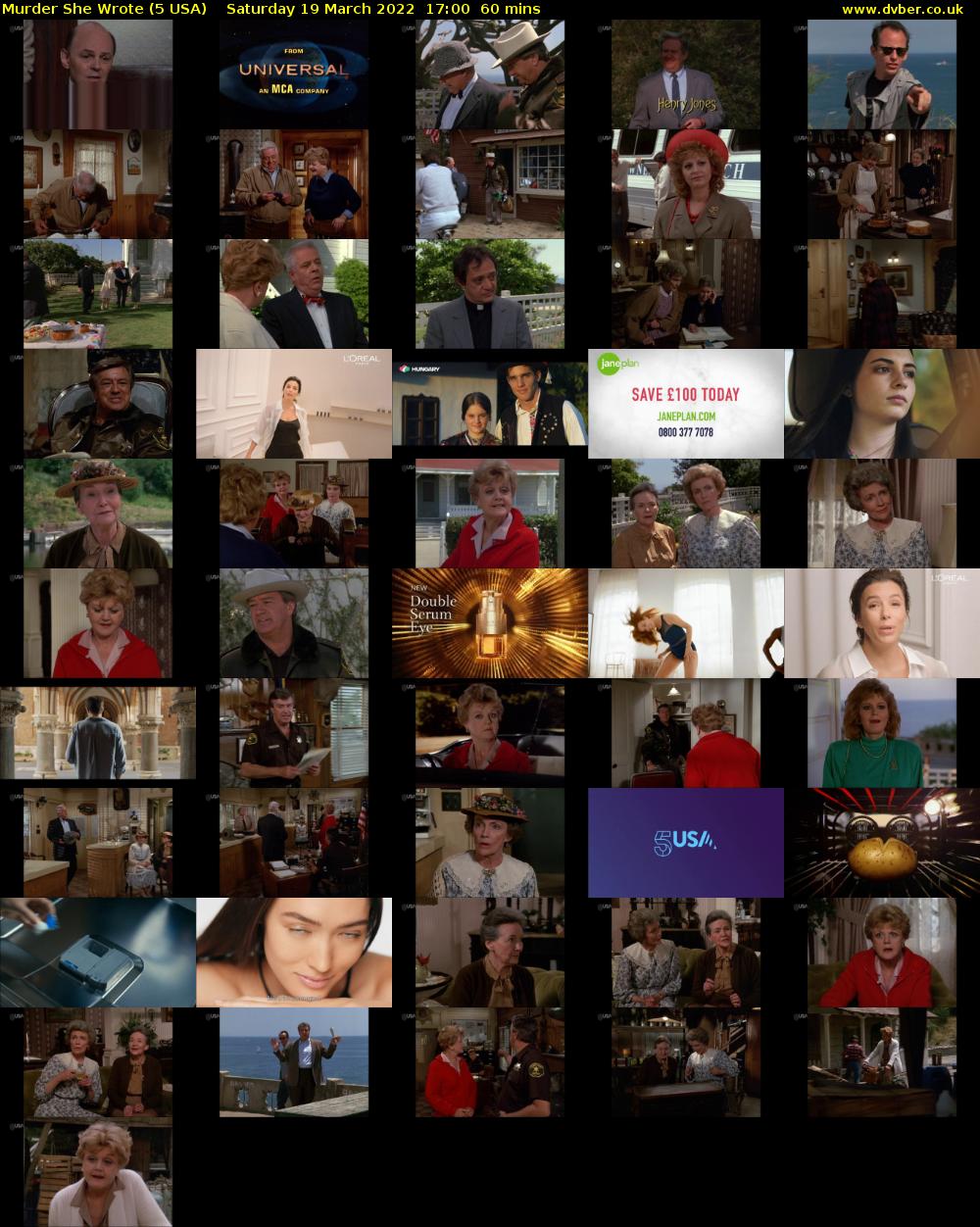 Murder She Wrote (5 USA) Saturday 19 March 2022 17:00 - 18:00