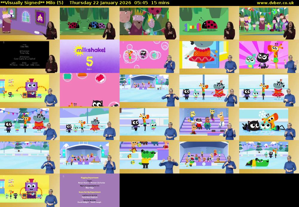 **Visually Signed** Milo (5) Thursday 22 January 2026 05:45 - 06:00