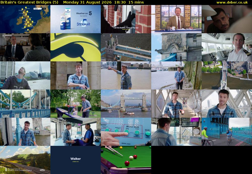 Britain's Greatest Bridges (5) Monday 31 August 2026 18:30 - 18:45