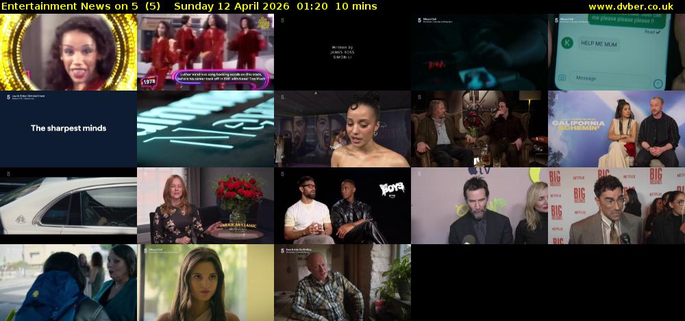 Entertainment News on 5  (5) Sunday 12 April 2026 01:20 - 01:30