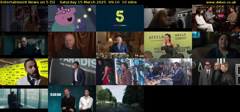 Entertainment News on 5 (5) Saturday 15 March 2025 09:10 - 09:20