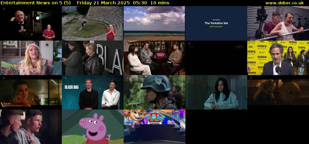 Entertainment News on 5 (5) Friday 21 March 2025 05:30 - 05:40