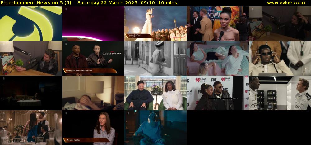 Entertainment News on 5 (5) Saturday 22 March 2025 09:10 - 09:20