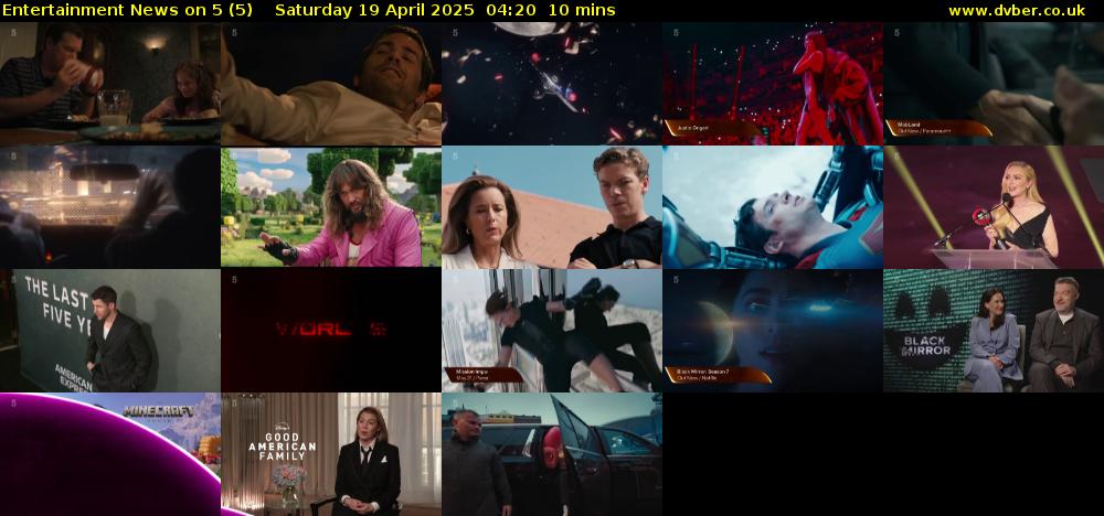 Entertainment News on 5 (5) Saturday 19 April 2025 04:20 - 04:30