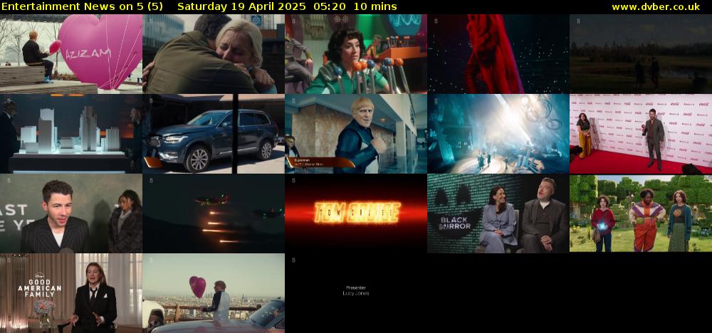 Entertainment News on 5 (5) Saturday 19 April 2025 05:20 - 05:30