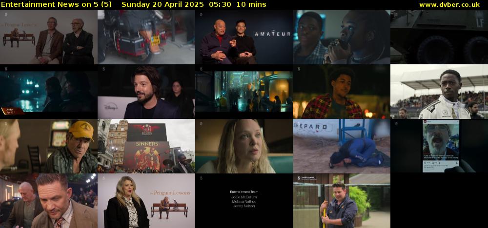 Entertainment News on 5 (5) Sunday 20 April 2025 05:30 - 05:40