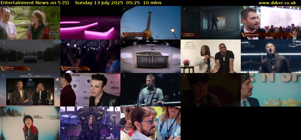 Entertainment News on 5 (5) Sunday 13 July 2025 05:25 - 05:35