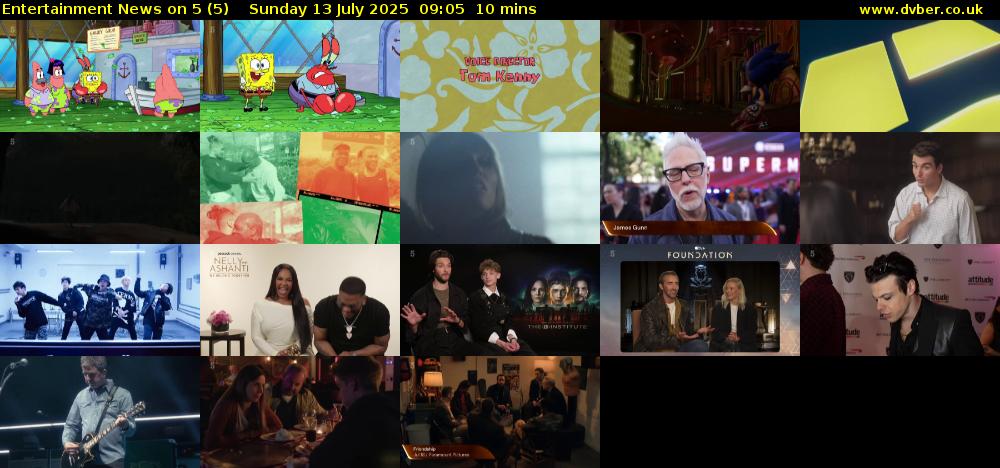 Entertainment News on 5 (5) Sunday 13 July 2025 09:05 - 09:15