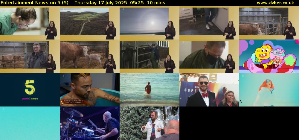 Entertainment News on 5 (5) Thursday 17 July 2025 05:25 - 05:35