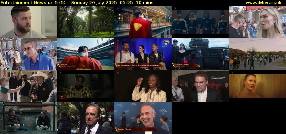 Entertainment News on 5 (5) Sunday 20 July 2025 05:25 - 05:35