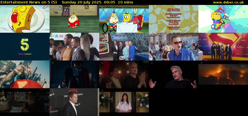 Entertainment News on 5 (5) Sunday 20 July 2025 09:05 - 09:15