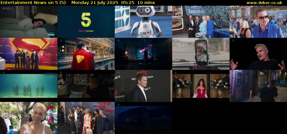Entertainment News on 5 (5) Monday 21 July 2025 05:25 - 05:35