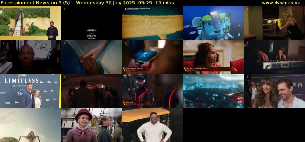 Entertainment News on 5 (5) Wednesday 30 July 2025 05:25 - 05:35