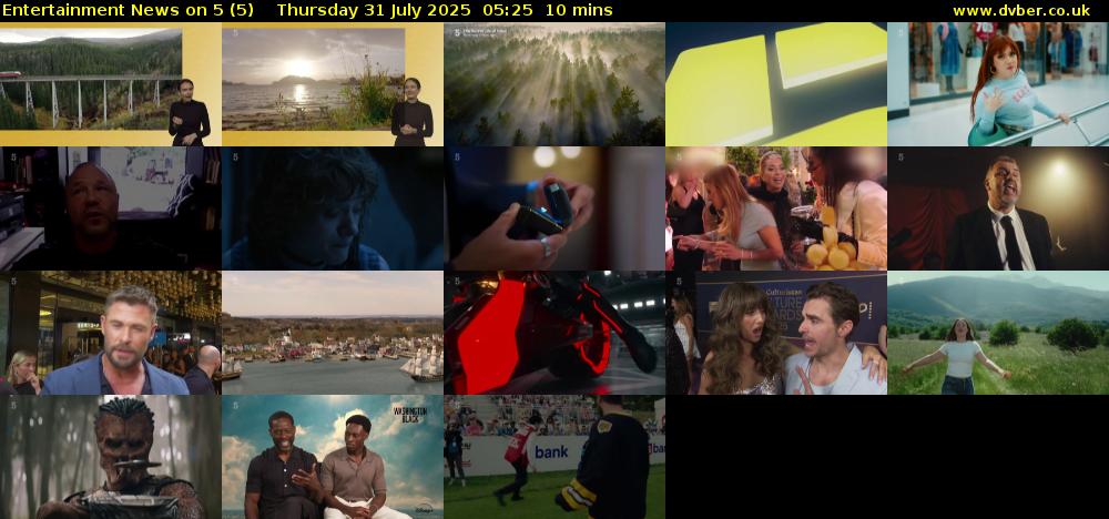 Entertainment News on 5 (5) Thursday 31 July 2025 05:25 - 05:35