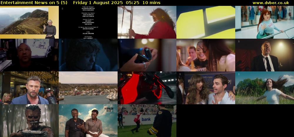 Entertainment News on 5 (5) Friday 1 August 2025 05:25 - 05:35