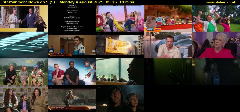 Entertainment News on 5 (5) Monday 4 August 2025 05:25 - 05:35
