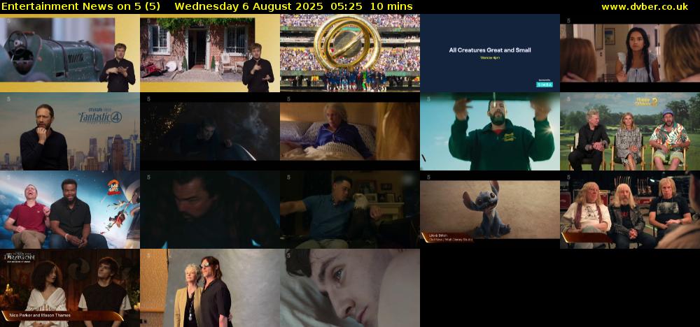 Entertainment News on 5 (5) Wednesday 6 August 2025 05:25 - 05:35
