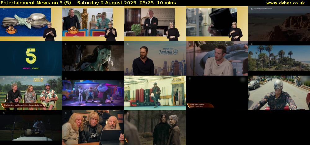 Entertainment News on 5 (5) Saturday 9 August 2025 05:25 - 05:35