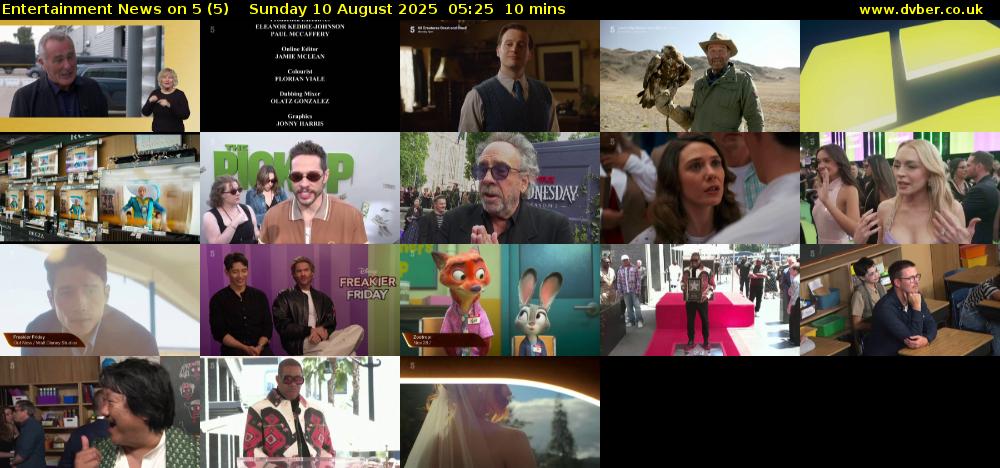 Entertainment News on 5 (5) Sunday 10 August 2025 05:25 - 05:35