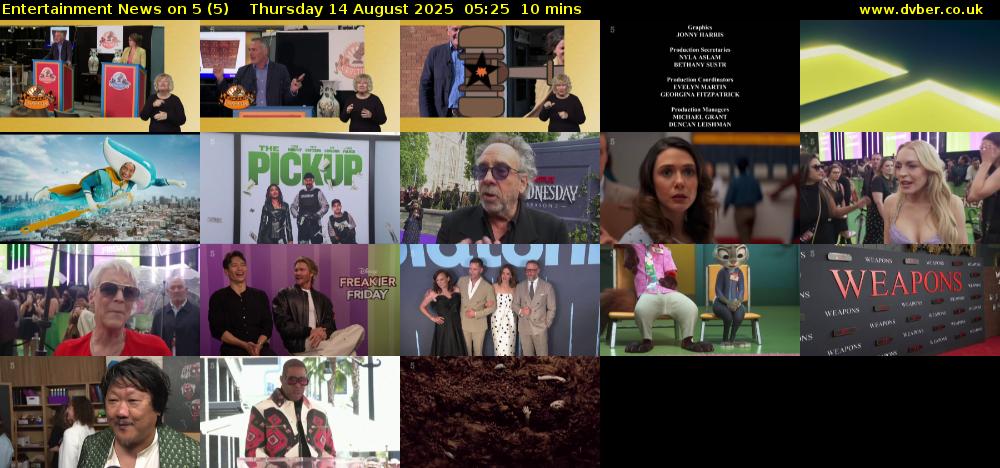 Entertainment News on 5 (5) Thursday 14 August 2025 05:25 - 05:35