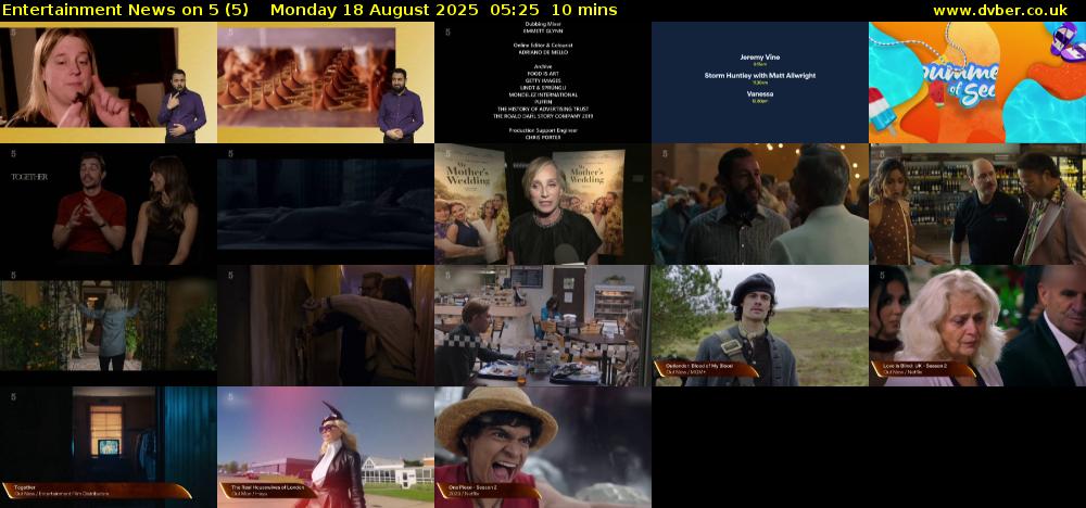Entertainment News on 5 (5) Monday 18 August 2025 05:25 - 05:35