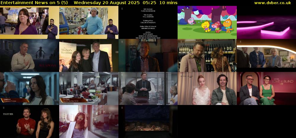 Entertainment News on 5 (5) Wednesday 20 August 2025 05:25 - 05:35