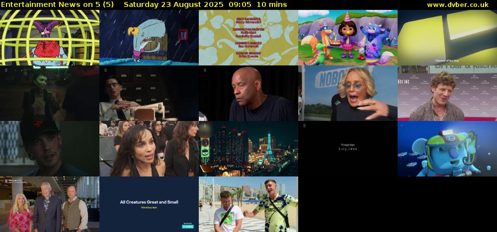 Entertainment News on 5 (5) Saturday 23 August 2025 09:05 - 09:15