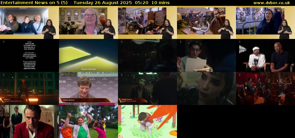 Entertainment News on 5 (5) Tuesday 26 August 2025 05:20 - 05:30