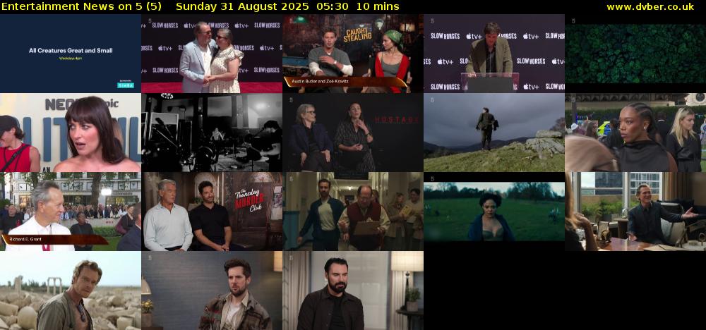 Entertainment News on 5 (5) Sunday 31 August 2025 05:30 - 05:40
