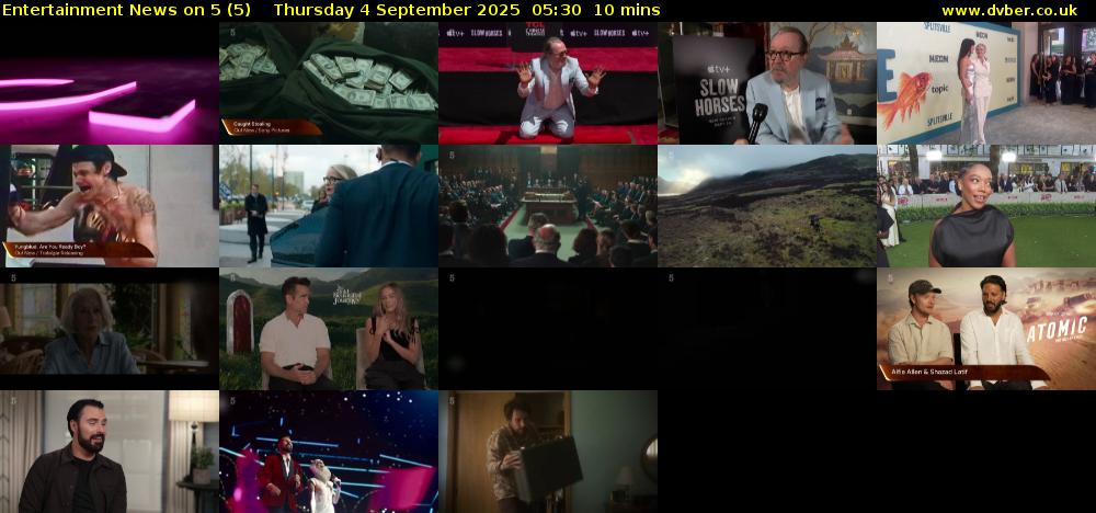 Entertainment News on 5 (5) Thursday 4 September 2025 05:30 - 05:40