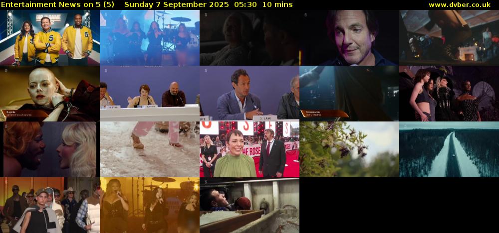 Entertainment News on 5 (5) Sunday 7 September 2025 05:30 - 05:40