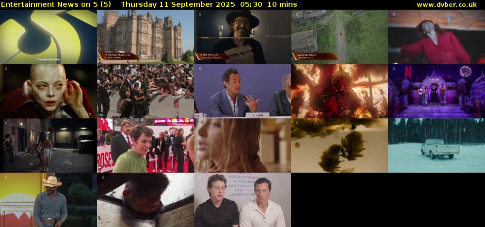 Entertainment News on 5 (5) Thursday 11 September 2025 05:30 - 05:40