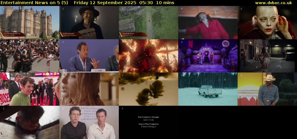 Entertainment News on 5 (5) Friday 12 September 2025 05:30 - 05:40