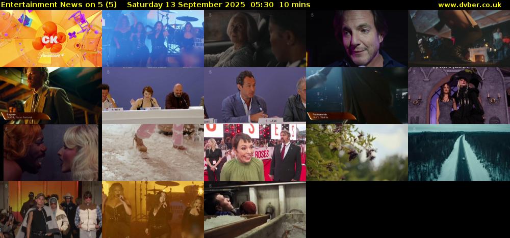 Entertainment News on 5 (5) Saturday 13 September 2025 05:30 - 05:40