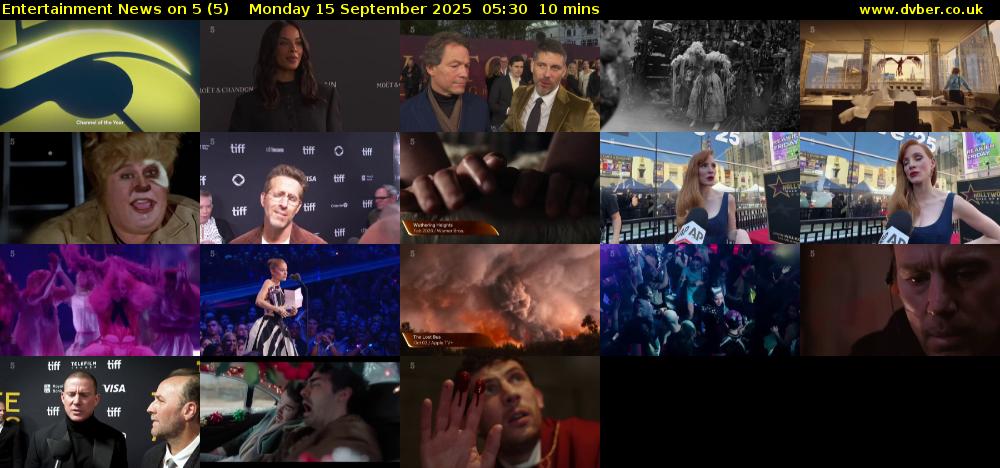 Entertainment News on 5 (5) Monday 15 September 2025 05:30 - 05:40