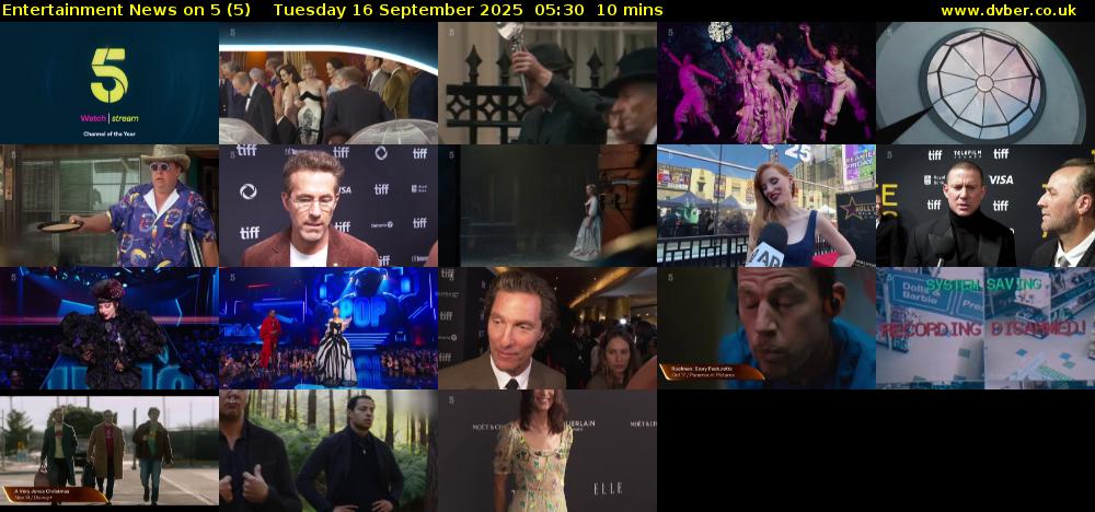 Entertainment News on 5 (5) Tuesday 16 September 2025 05:30 - 05:40