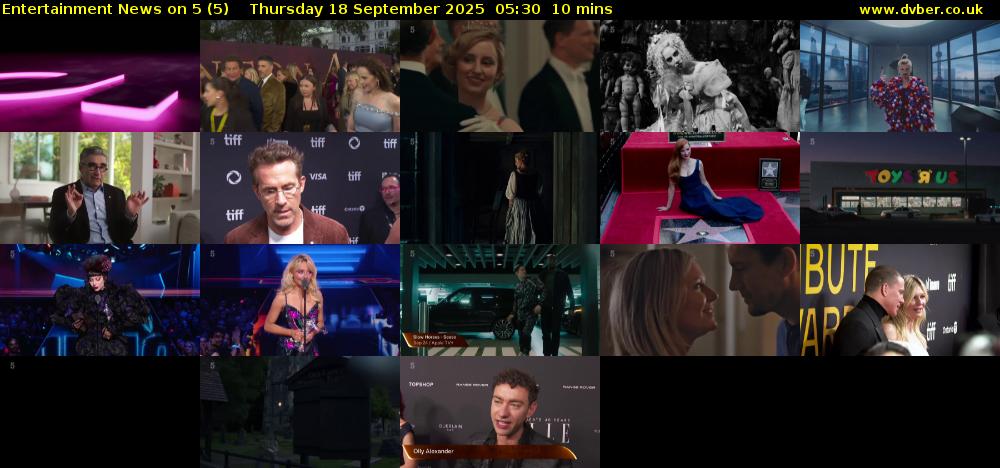Entertainment News on 5 (5) Thursday 18 September 2025 05:30 - 05:40