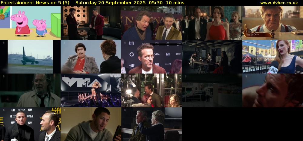 Entertainment News on 5 (5) Saturday 20 September 2025 05:30 - 05:40