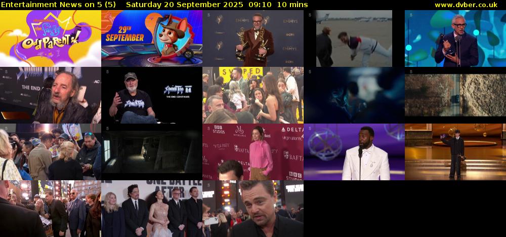 Entertainment News on 5 (5) Saturday 20 September 2025 09:10 - 09:20