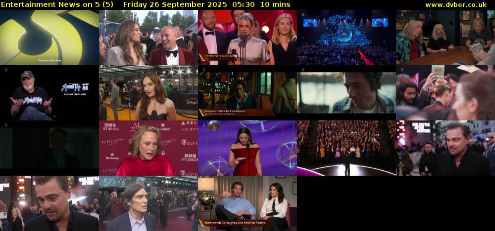 Entertainment News on 5 (5) Friday 26 September 2025 05:30 - 05:40