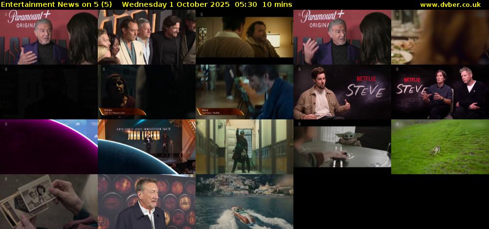 Entertainment News on 5 (5) Wednesday 1 October 2025 05:30 - 05:40